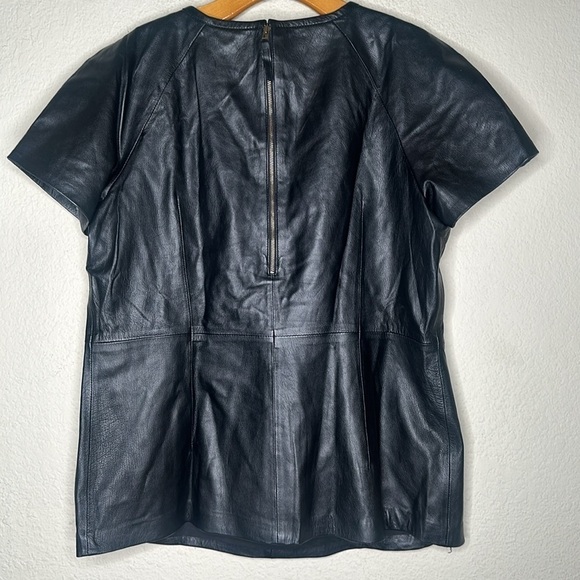 Banana Republic Pleated Leather Short Sleeve Top Western Rock Grunge Black Large - Picture 13 of 16